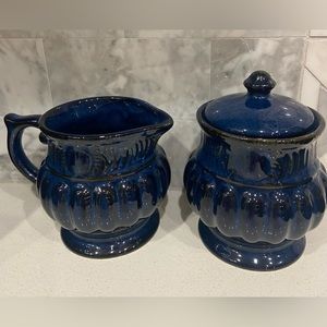 Pfaltzgraff Blue Palladium Stoneware Sugar and Creamer